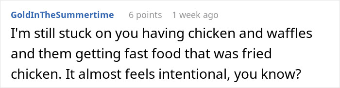 Comment discussing fast food and fried chicken, highlighting rude aunt disrupting bride’s elegant wedding plans with food wrappers and grease. Comment discussing fast food and fried chicken, highlighting rude aunt disrupting bride’s elegant wedding plans with food wrappers and grease.