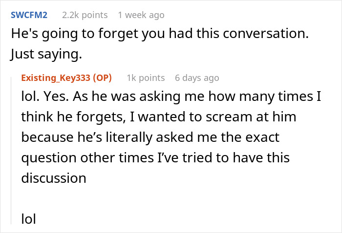 Screenshot of an online conversation about a wife feeling grossed out by her husband and wanting to scream during the talk. Screenshot of an online conversation about a wife feeling grossed out by her husband and wanting to scream during the talk.