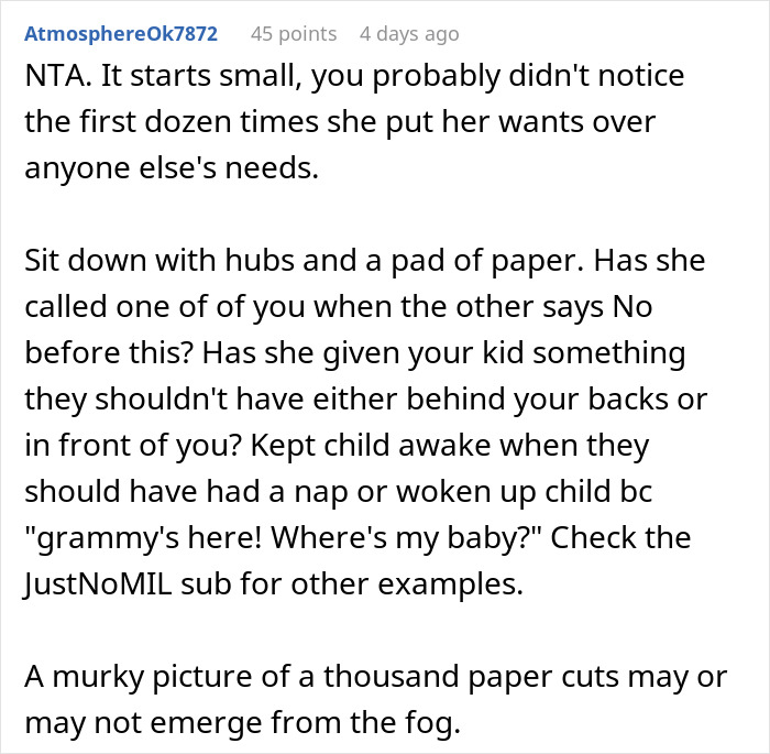 Comment discussing a mil daughter surprise vacation situation with advice on handling family conflicts and boundaries.