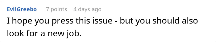 Screenshot of a forum comment advising a pregnant woman to press the issue and look for a new job regarding maternity leave eligibility. Screenshot of a forum comment advising a pregnant woman to press the issue and look for a new job regarding maternity leave eligibility.