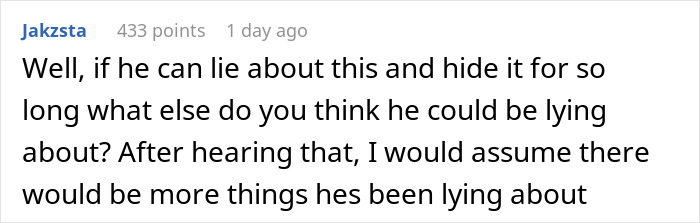 Comment expressing doubt about boyfriend's honesty after learning he stalked her before they met, questioning trust in their relationship. Comment expressing doubt about boyfriend's honesty after learning he stalked her before they met, questioning trust in their relationship.