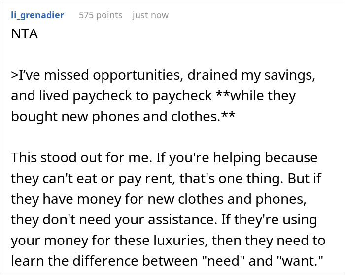 Reddit comment discussing a teacher paying family’s bills and being called selfish for stopping financial support. Reddit comment discussing a teacher paying family’s bills and being called selfish for stopping financial support.