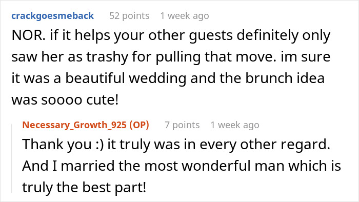 Comments on a wedding post describing how a rude aunt ruined a bride’s elegant wedding with fast-food wrappers and grease. Comments on a wedding post describing how a rude aunt ruined a bride’s elegant wedding with fast-food wrappers and grease.
