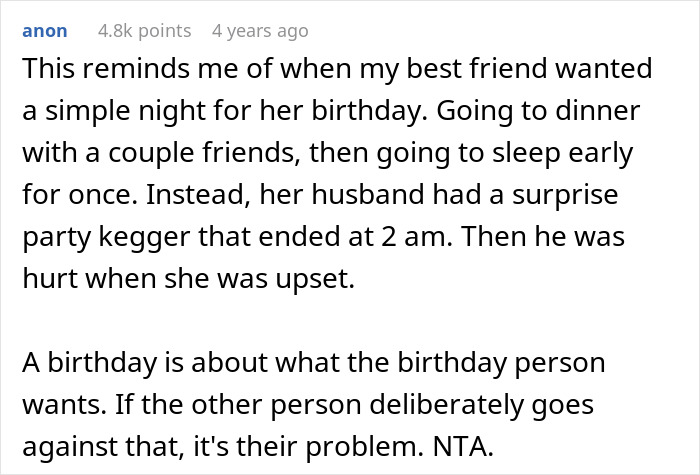 Text post discussing a birthday conflict related to refusing to eat vegan meal from girlfriend.