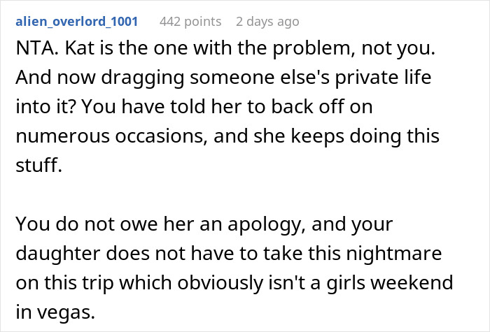Reddit comment discussing a tense relationship between daughter-in-law and mother-in-law over family and personal boundaries. Reddit comment discussing a tense relationship between daughter-in-law and mother-in-law over family and personal boundaries.