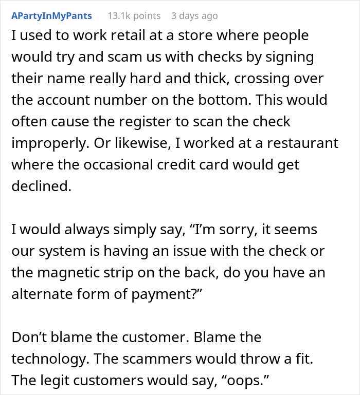 Text post from a user sharing experiences with payment issues and tipping, related to Am I The Jerk For Tipping 83¢ topic. Text post from a user sharing experiences with payment issues and tipping, related to Am I The Jerk For Tipping 83¢ topic.