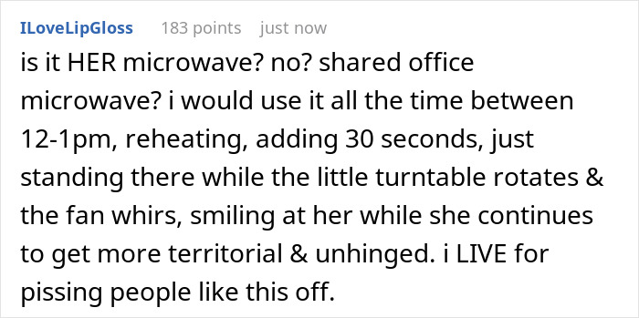 Alt text: Office coworker disputes reserving shared microwave despite dietary needs, causing tension over microwave use. Alt text: Office coworker disputes reserving shared microwave despite dietary needs, causing tension over microwave use.