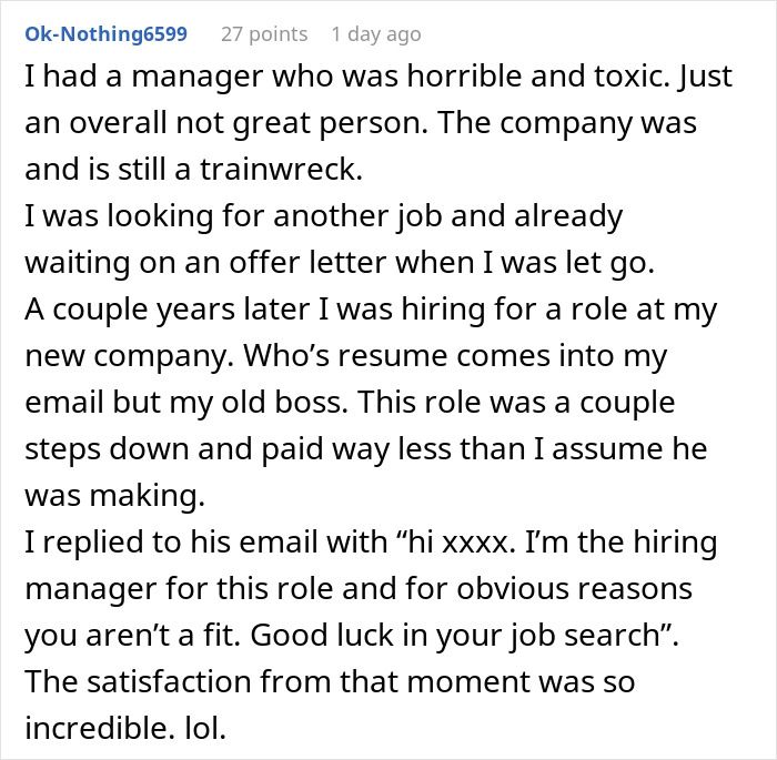 Screenshot of a Reddit story about a man controlling big money projects and rejecting his underpaying boss. Screenshot of a Reddit story about a man controlling big money projects and rejecting his underpaying boss.