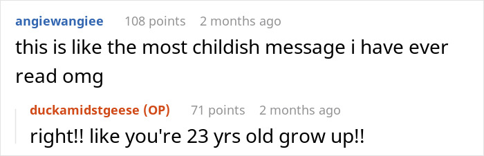 Screenshot of online discussion criticizing an immature text from an ex, highlighting drama and narcissist behavior. Screenshot of online discussion criticizing an immature text from an ex, highlighting drama and narcissist behavior.