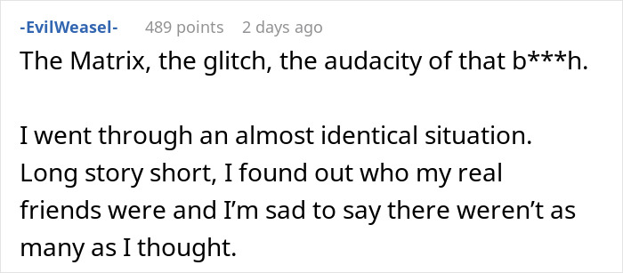 Comment by EvilWeasel discussing a personal story about friendship and betrayal related to inheritance disputes.