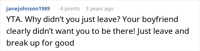 Comment on woman refusing to leave party she planned after boyfriend and friends demand privacy, highlighting relationship conflict. Comment on woman refusing to leave party she planned after boyfriend and friends demand privacy, highlighting relationship conflict.