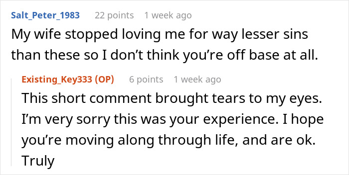 Reddit comments discussing emotional struggle when wife feels grossed out by husband and unsure how to recover. Reddit comments discussing emotional struggle when wife feels grossed out by husband and unsure how to recover.