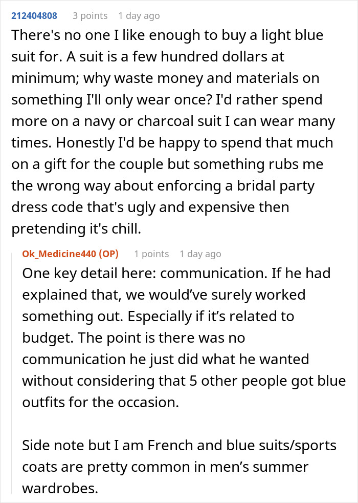 Reddit discussion about bridal party dress code issues and best man outfit causing photo exclusion conflict. Reddit discussion about bridal party dress code issues and best man outfit causing photo exclusion conflict.