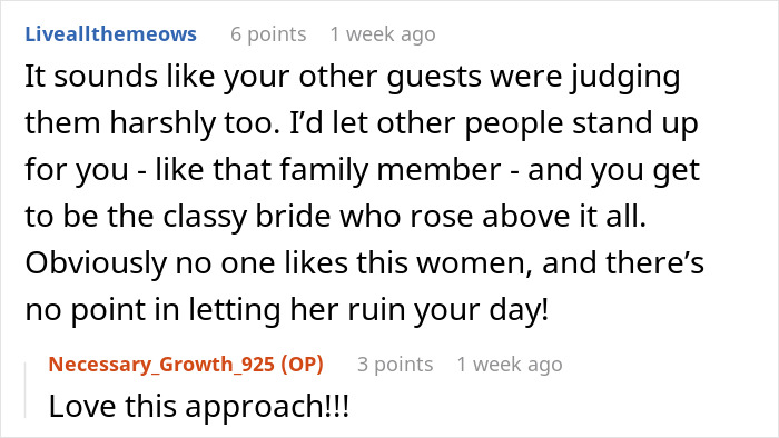 Comment discussing how a classy bride rises above rude aunt ruining elegant wedding with fast-food wrappers. Comment discussing how a classy bride rises above rude aunt ruining elegant wedding with fast-food wrappers.