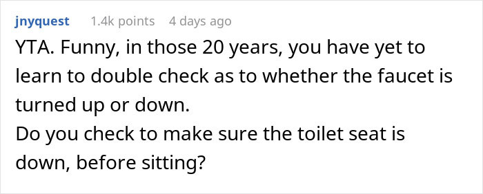 Screenshot of a Reddit comment discussing a wife threatening her husband with cold showers due to his bad memory. Screenshot of a Reddit comment discussing a wife threatening her husband with cold showers due to his bad memory.