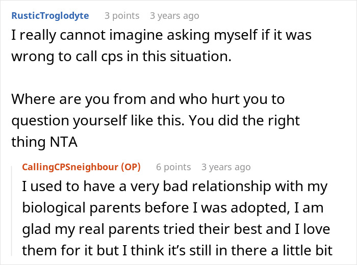 Reddit conversation discussing a mom throwing kid out on cold Christmas night and neighbors calling CPS.