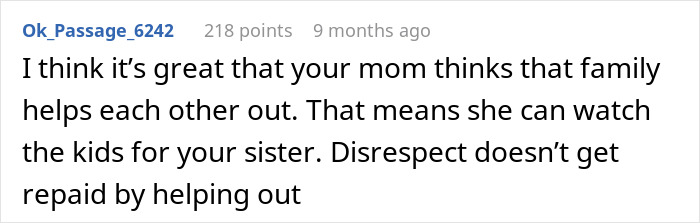 Screenshot of an online comment discussing a brother quitting babysitting after sister says his job isn’t real work. Screenshot of an online comment discussing a brother quitting babysitting after sister says his job isn’t real work.