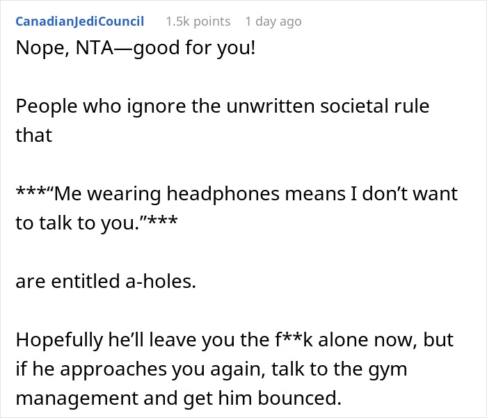 Woman tells gym guy she’s not here to make friends as he insists on fist bump despite refusal. Woman tells gym guy she’s not here to make friends as he insists on fist bump despite refusal.