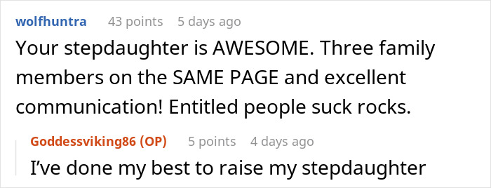 Online discussion praising a friend’s stepdaughter for positive family communication at a pool party setting.