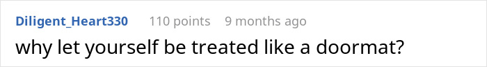 User comment on social media saying why let yourself be treated like a doormat, relating to sister sabotaging birthday dinner. User comment on social media saying why let yourself be treated like a doormat, relating to sister sabotaging birthday dinner.