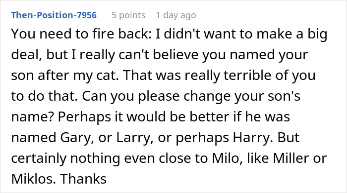 Friend claims cat name after newborn son named Milo, asking to change the baby's name due to the cat's original name. Friend claims cat name after newborn son named Milo, asking to change the baby's name due to the cat's original name.