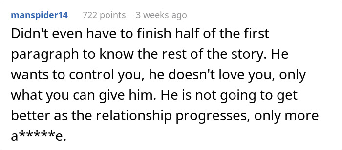 Screenshot of a social media comment criticizing a guy waking up his girlfriend to yell about her clothing choices. Screenshot of a social media comment criticizing a guy waking up his girlfriend to yell about her clothing choices.
