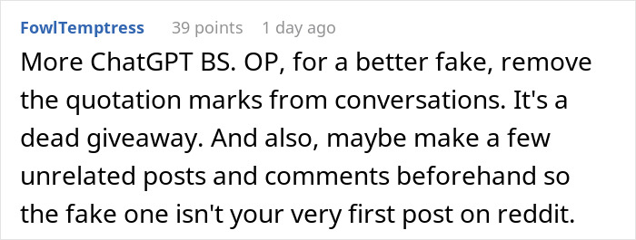 Commenter criticizes fake Reddit post, discussing woman called downgrade by boyfriend’s mom compared to his classy ex.