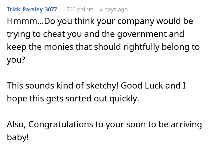 Comment discussing a company denying maternity leave and advising to address the issue quickly. Comment discussing a company denying maternity leave and advising to address the issue quickly.