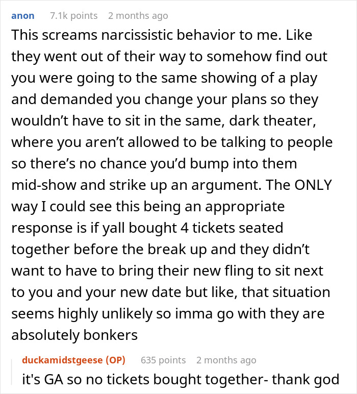 Comment highlighting narcissistic behavior from an ex after sending an immature text, sparking drama and conflict online. Comment highlighting narcissistic behavior from an ex after sending an immature text, sparking drama and conflict online.