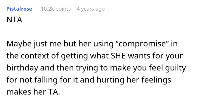 Comment discussing refusing to eat vegan meal on girlfriend's birthday and feelings about compromise and guilt. Comment discussing refusing to eat vegan meal on girlfriend's birthday and feelings about compromise and guilt.
