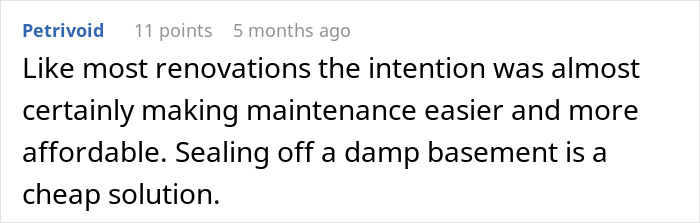 Comment about renovations and sealing damp basement as a cheap solution during church restoration works.