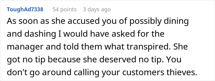 Screenshot of an online comment discussing tipping etiquette and customer accusations related to an 83 cent tip. Screenshot of an online comment discussing tipping etiquette and customer accusations related to an 83 cent tip.
