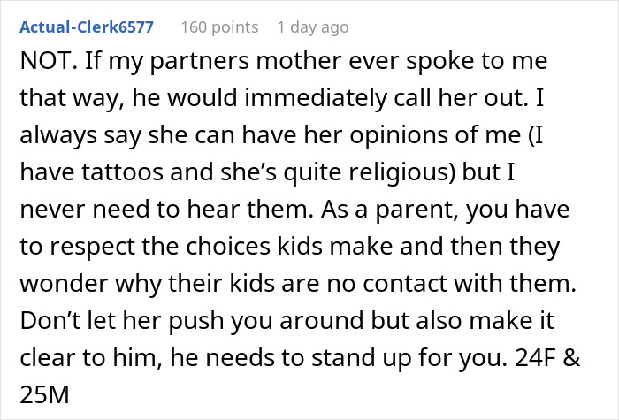 Comment discussing a woman called a downgrade by boyfriend’s mom, compared to his classy ex, expressing shock and advice.