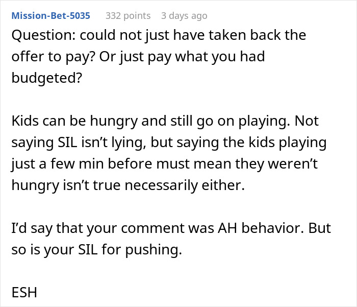 Text comment discussing a man saving money with a coupon and being seen as cheap by sister-in-law.