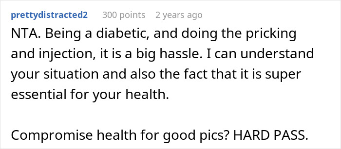 Comment on woman refusing to risk health for sister’s wedding photo, highlighting diabetes and health concerns. Comment on woman refusing to risk health for sister’s wedding photo, highlighting diabetes and health concerns.