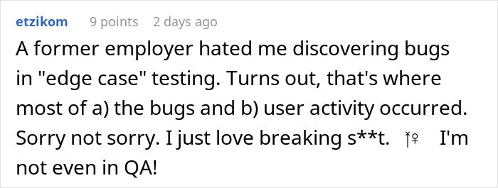 Screenshot of a developer discussing bugs found during exploratory testing and challenges faced with lead restrictions.