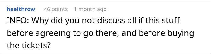 Reddit comment discussing a couple flying out to babysit nephew while sister refuses to pay for flights. Reddit comment discussing a couple flying out to babysit nephew while sister refuses to pay for flights.