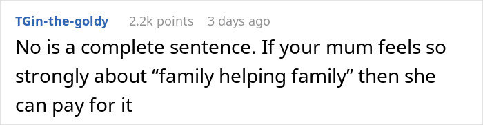 Screenshot of an online comment discussing drama after bride splurges savings and expects sister to fund wedding. Screenshot of an online comment discussing drama after bride splurges savings and expects sister to fund wedding.