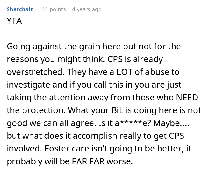 Commenter discussing the dilemma of calling CPS after learning about niece’s home life and concerns over system overload. Commenter discussing the dilemma of calling CPS after learning about niece’s home life and concerns over system overload.