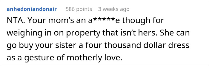 Comment on wedding dress sisters drama discussing a mother's harsh opinion about an expensive dress and family conflict. Comment on wedding dress sisters drama discussing a mother's harsh opinion about an expensive dress and family conflict.
