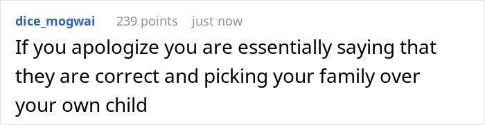Comment discussing family conflict where a young mom’s presence with her child at a wedding causes accusations of shaming the bride’s legacy.