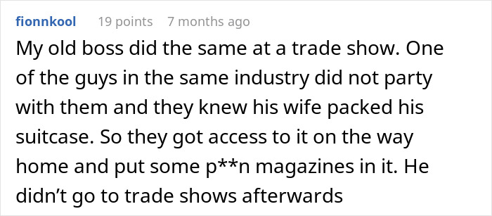 Commenter shares story about coworker mocked for not having fun, with escort cards left in his bag for wife to find. Commenter shares story about coworker mocked for not having fun, with escort cards left in his bag for wife to find.
