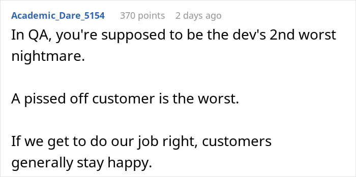 Screenshot of a forum post discussing QA challenges with developer bug reports in game testing and exploratory testing issues.