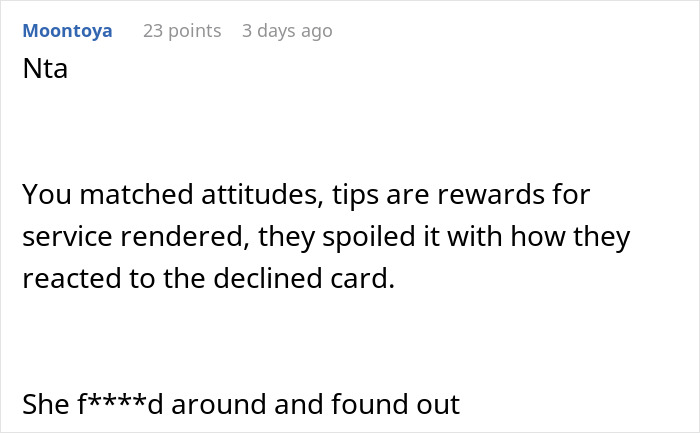 Screenshot of a user comment discussing tipping attitudes and service, related to tipping 83 cents. Screenshot of a user comment discussing tipping attitudes and service, related to tipping 83 cents.