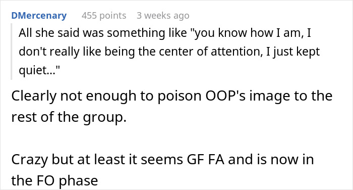 Screenshot of an online comment discussing a man dumping his girlfriend after her squad secretly hates him and she lies to him. Screenshot of an online comment discussing a man dumping his girlfriend after her squad secretly hates him and she lies to him.