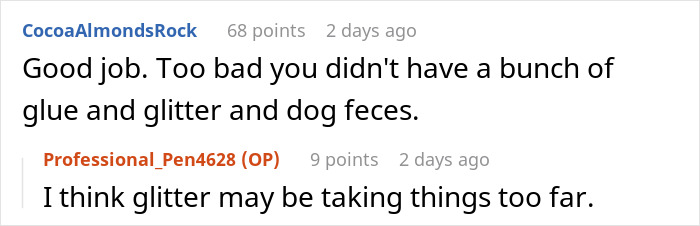 User comments on a post about a Porsche parked across three handicap spots, discussing glitter and unusual pranks. User comments on a post about a Porsche parked across three handicap spots, discussing glitter and unusual pranks.