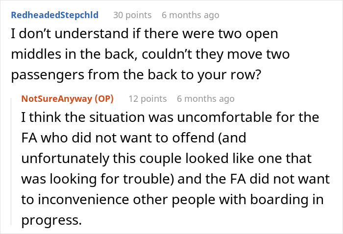 Obese woman arguing to raise airplane armrest while flight attendant intervenes during tense passenger dispute.