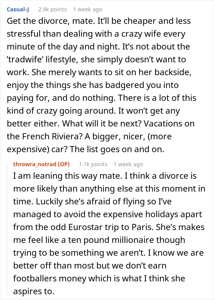 Reddit discussion about a woman asking her husband to be a tradwife and his perspective on the tradwife lifestyle. Reddit discussion about a woman asking her husband to be a tradwife and his perspective on the tradwife lifestyle.