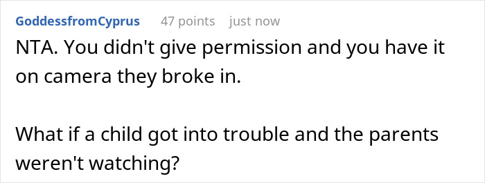 Comment on Reddit discussing a man calling cops after his brother and family broke into his home to use the pool. Comment on Reddit discussing a man calling cops after his brother and family broke into his home to use the pool.