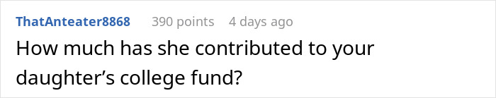 Screenshot of an online comment asking about the woman's contribution to her niece’s college fund. Screenshot of an online comment asking about the woman's contribution to her niece’s college fund.